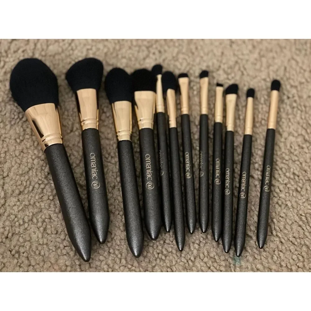 12 Rose Gold And Black Pearlescent Wood Handle Makeup Brushes Set With Case